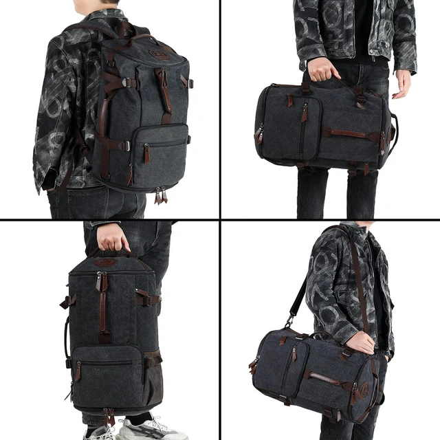 Alt view image 10 of 10 - Kalesi Gym Duffle Bag Backpack 4-Way Vintage canvas with Shoes Compartment for travel Sport Hiking laptop (Vintage blue)