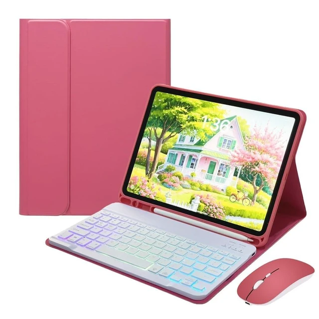 Alt view image 6 of 10 - Disonbeir Rainbow Backlit Keyboard Case for iPad Pro 13 inch (M5, 2025/M4, 2024) Case with Mouse and 7 Colors RGB Colorful Backlight Magnetic Detachable Bluetooth Keyboard Cover,DarkPink