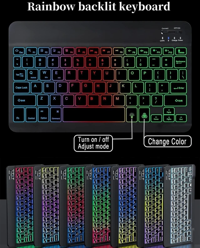 Alt view image 8 of 10 - Disonbeir Rainbow Backlit Keyboard Case for iPad Pro 13 inch (M5, 2025/M4, 2024) Case with Mouse and 7 Colors RGB Colorful Backlight Magnetic Detachable Bluetooth Keyboard Cover,DarkPink