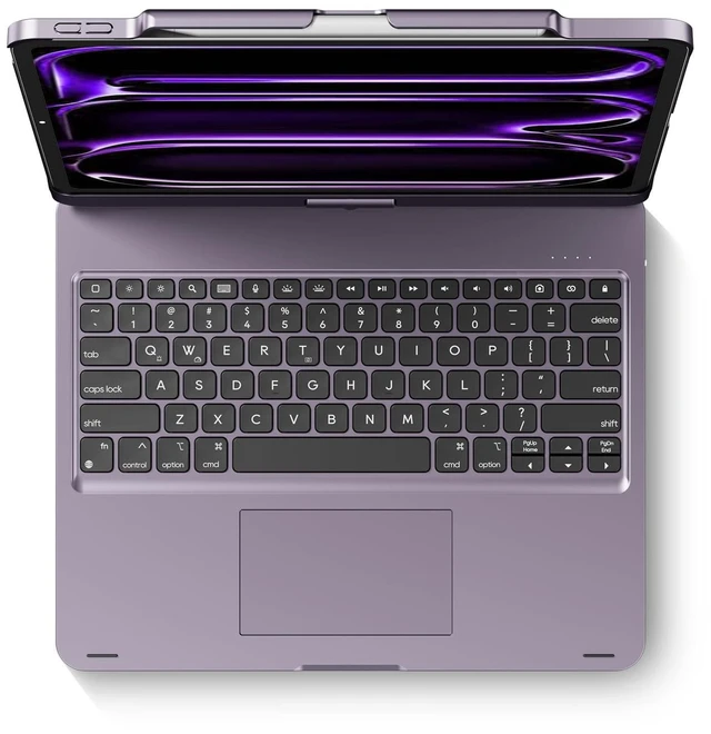 Alt view image 6 of 10 - edaiser Swivel Keyboard Case for Apple 2025 iPad Air 13-inch (M3-M2), iPad Pro 13 inch M4 2024, iPad Pro 12.9-inch (6th-3rd Gen); Rotatable Cover with Pencil Holder, Trackpad, Backlit, Purple