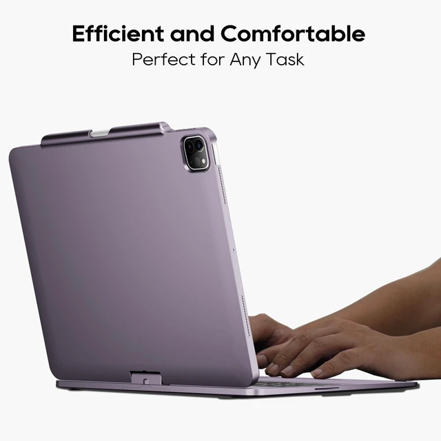 Alt view image 8 of 10 - edaiser Swivel Keyboard Case for Apple 2025 iPad Air 13-inch (M3-M2), iPad Pro 13 inch M4 2024, iPad Pro 12.9-inch (6th-3rd Gen); Rotatable Cover with Pencil Holder, Trackpad, Backlit, Purple