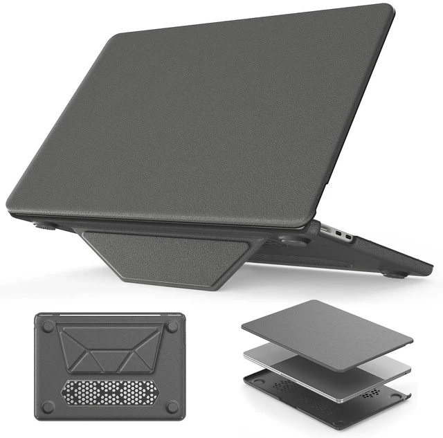 Alt view image 6 of 10 - HXCASEAC Case Compatible with MacBook Air 13 inch Case 2025 2024 2022 (13.6 inch) M4 M3 M2, Foldable Stand, Anti-Scratching Protective Hard Shell Cover A3240 A3113, A2681 PU Leather, Gray