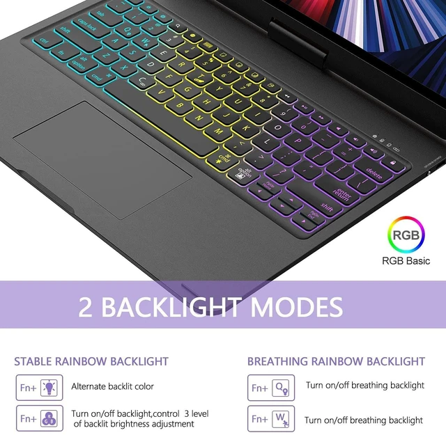 Alt view image 10 of 10 - Keyboard Case for iPad Pro 12.9 inch 6th/5th/4th/3rd Gen, 7 Modes Rainbow Backlight, Wireless Multi-Touch Trackpad, 360Swivel Rotatable Protective Case with Pencil Holder, Large Battery, Thin & Light