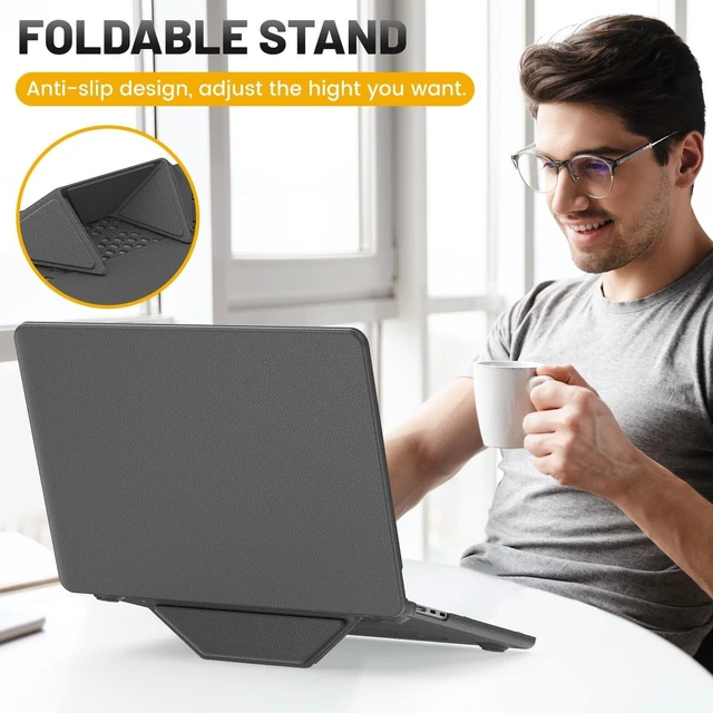 Alt view image 10 of 10 - HXCASEAC Case Compatible with MacBook Air 13 inch Case 2025 2024 2022 (13.6 inch) M4 M3 M2, Foldable Stand, Anti-Scratching Protective Hard Shell Cover A3240 A3113, A2681 PU Leather, Gray