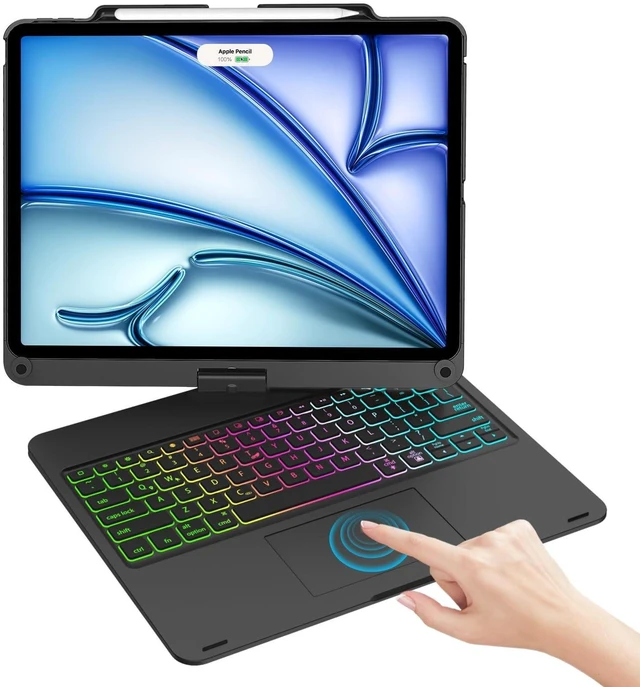 Alt view image 6 of 10 - Keyboard Case for iPad Pro 12.9 inch 6th/5th/4th/3rd Gen, 7 Modes Rainbow Backlight, Wireless Multi-Touch Trackpad, 360Swivel Rotatable Protective Case with Pencil Holder, Large Battery, Thin & Light