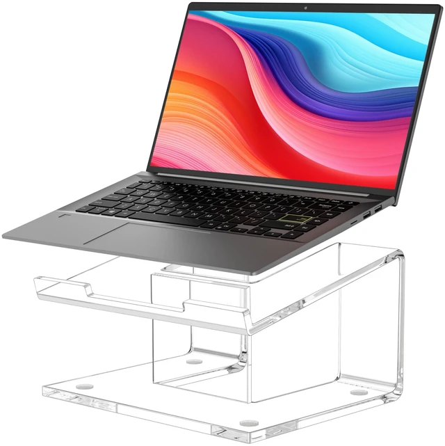 Alt view image 6 of 10 - FUCDTEFC Acrylic Laptop Stand for Desk, Laptop Riser for 10-15.6 Inch Laptops, Ergonomic Computer Stand Holder Compatible with Macbooks and Notebooks- Clear