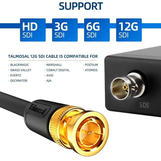 Alt view image 9 of 10 - Talmosal 12G SDI Cable 33 ft, RG11 Coax 4K BNC Cable Supports HD-SDI/3G-SDI/6G-SDI/12G-SDI/4K/8K 75 Ohm 4K SDI Video Cable for Blackmagic Design Converter, Video Security Camera