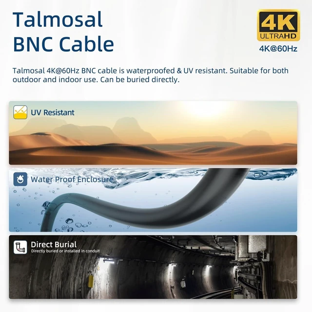 Alt view image 10 of 10 - Talmosal 12G SDI Cable 33 ft, RG11 Coax 4K BNC Cable Supports HD-SDI/3G-SDI/6G-SDI/12G-SDI/4K/8K 75 Ohm 4K SDI Video Cable for Blackmagic Design Converter, Video Security Camera