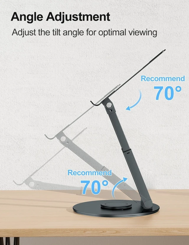 Alt view image 10 of 10 - tounee Telescopic Laptop Stand for Desk with 360 Swivel Base, Sit to Stand, Height Adjustable, Portable Riser Holder for Good Posture, Compatible with MacBook Pro, All Laptops 10-17"-Gray