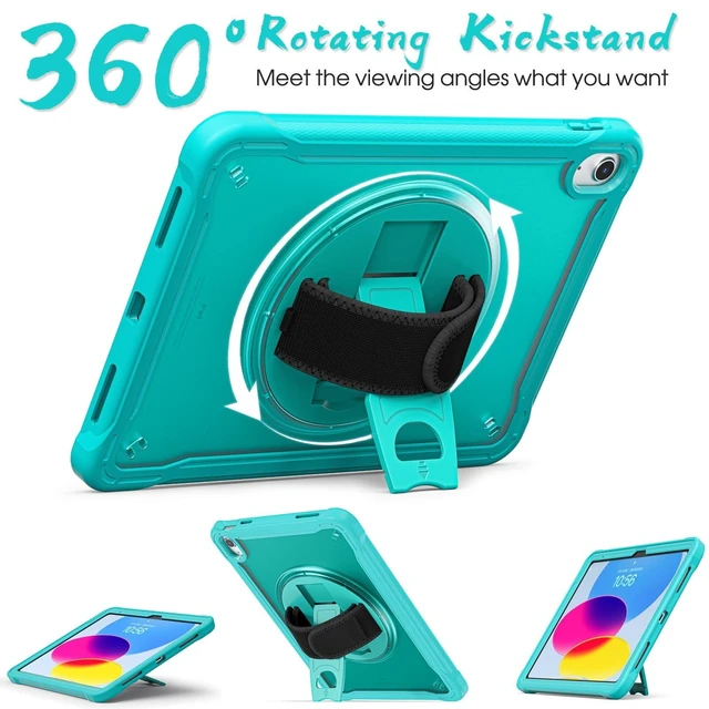 Alt view image 9 of 10 - BRAECNstock case for iPad (A16) 11th/10th Generation 11/10.9 inch 2025/2022,Rugged Shockproof Protective Cover with 360 Rotating Hand Strap/Stand,Screen Protector,Pencil Holder,Light Blue
