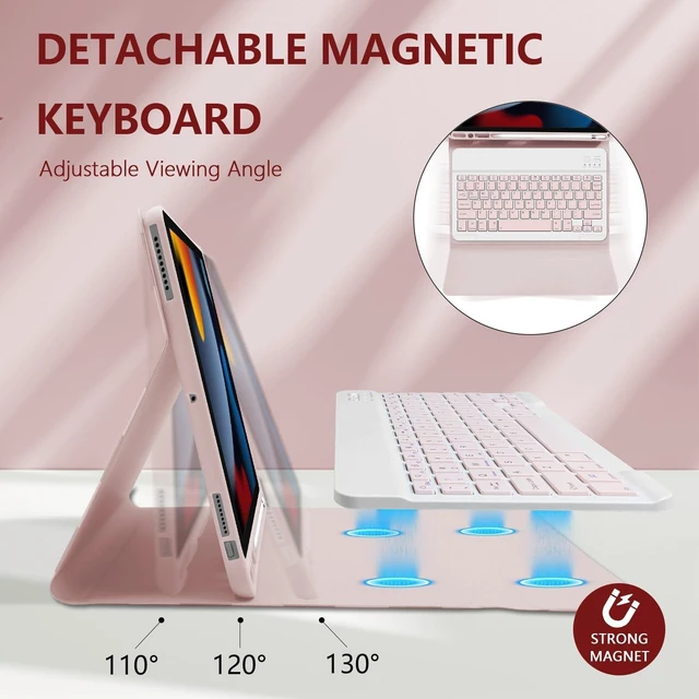 Alt view image 8 of 10 - Mewealth Keyboard Case for iPad 9th / 8th / 7th Generation 10.2 Inch with Pencil Holder, Detachable Keyboard Cover for iPad Pro 10.5" / iPad Air 3rd, Checkered Plaid Pink-White