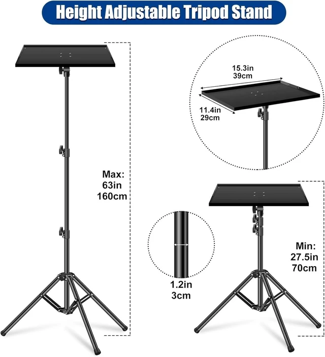 Alt view image 7 of 10 - 2-Be-Best Projector Tripod Stand Higher 27-63" Adjustable Projector Stand Foldable DJ Table Stand Projectors Floor Mount Stand Portable Laptop Tripod Stand for DJ Equipment Theater Office Home