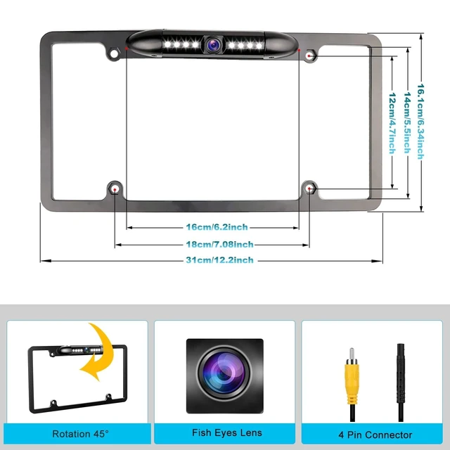 Alt view image 8 of 10 - GLK Backup Camera 1080P Rear View Reverse Camera - License Plate Backup Camera, Startlight Night Vision Wide Angle IP69 Waterproof CVBS-AHD Metal Housing, for 12-24V Cars