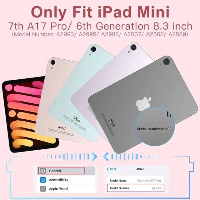 Alt view image 7 of 10 - Harvopu for iPad mini 7 A17 Pro/6 Generation Keyboard Case 2024/2021 8.3 Inch,360 Rotating Clear Back Cover with 7 Color Backlit Detachable Keyboard, Pencil Holder for iPad mini 7th/6th Gen,Pink