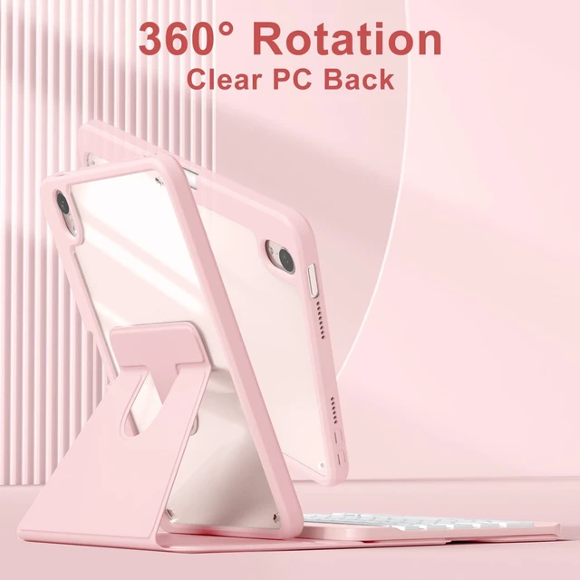 Alt view image 9 of 10 - Harvopu for iPad mini 7 A17 Pro/6 Generation Keyboard Case 2024/2021 8.3 Inch,360 Rotating Clear Back Cover with 7 Color Backlit Detachable Keyboard, Pencil Holder for iPad mini 7th/6th Gen,Pink
