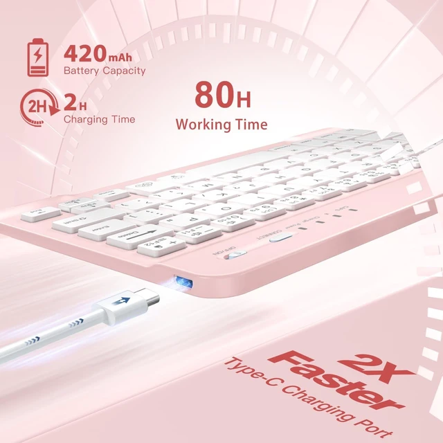 Alt view image 8 of 10 - Harvopu for iPad mini 7 A17 Pro/6 Generation Keyboard Case 2024/2021 8.3 Inch,360 Rotating Clear Back Cover with 7 Color Backlit Detachable Keyboard, Pencil Holder for iPad mini 7th/6th Gen,Pink