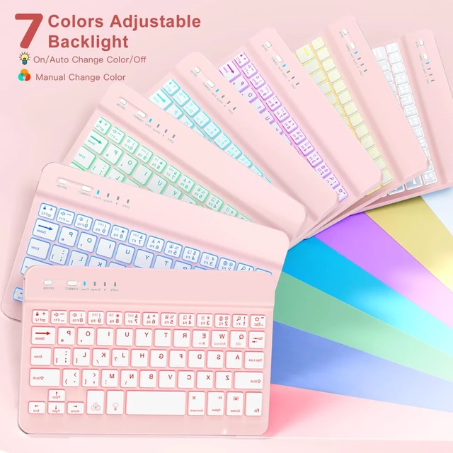 Alt view image 10 of 10 - Harvopu for iPad mini 7 A17 Pro/6 Generation Keyboard Case 2024/2021 8.3 Inch,360 Rotating Clear Back Cover with 7 Color Backlit Detachable Keyboard, Pencil Holder for iPad mini 7th/6th Gen,Pink