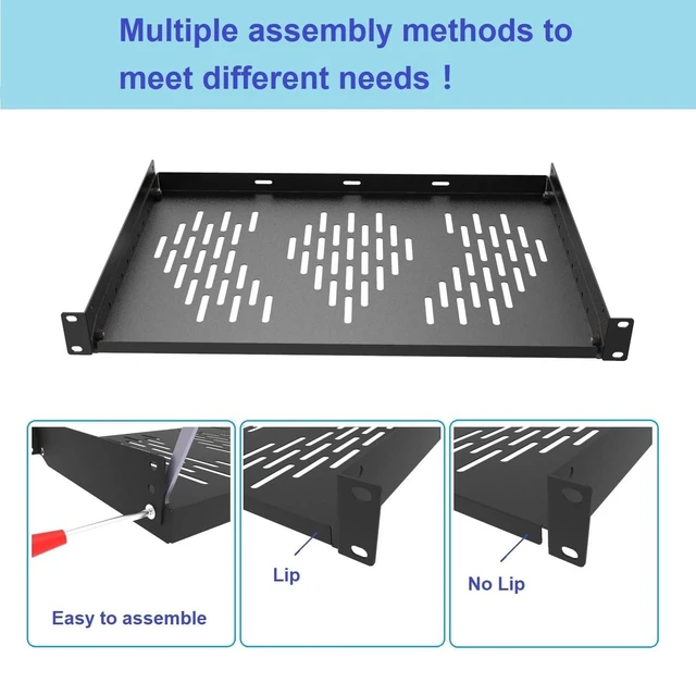 Alt view image 8 of 10 - Beiyier 2PCS 1U Server Rack Shelf, Suitable for 19" Network Equipment Racks and Cabinets, Ventilated Cantilever Tray, Depth of 12 inches, Well-Ventilated (Black)