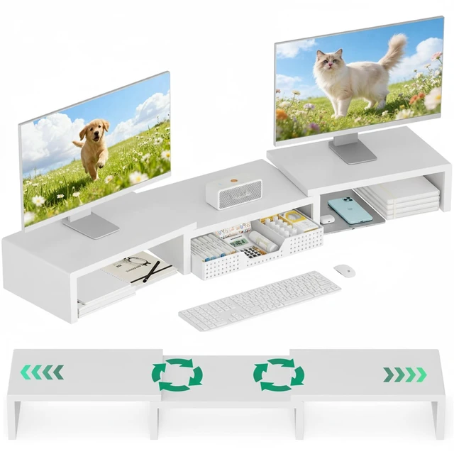 Alt view image 6 of 10 - OPNICE Desk Organizer, Dual Computer Monitor Stand Riser with Drawer, Office Desk Accessories & Workspace Organizers, White