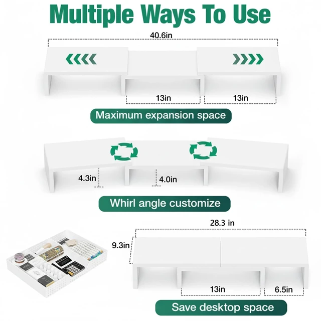 Alt view image 7 of 10 - OPNICE Desk Organizer, Dual Computer Monitor Stand Riser with Drawer, Office Desk Accessories & Workspace Organizers, White