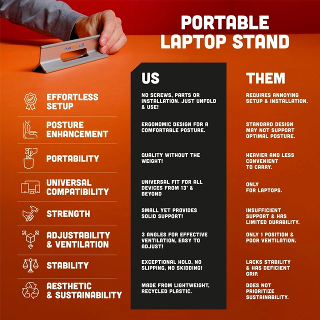 Alt view image 7 of 10 - Steepy Portable Laptop Stand for Desk Adjustable Height, & Portable Laptop Holder Ergonomic Computer Stand for Cooling & Comfort Slip-Proof, Sturdy Design Universal Fit for 13-17 Inch Devices