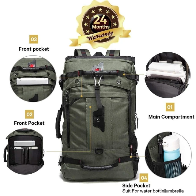 Alt view image 9 of 10 - KAKA Travel Backpack, Carry On Backpack Durable Convertible Duffle Bag Fit for 17.3 Inch Laptop for Men and Women(Large 40L)