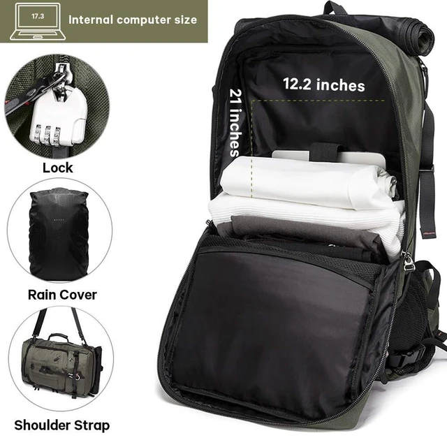 Alt view image 10 of 10 - KAKA Travel Backpack, Carry On Backpack Durable Convertible Duffle Bag Fit for 17.3 Inch Laptop for Men and Women(Large 40L)