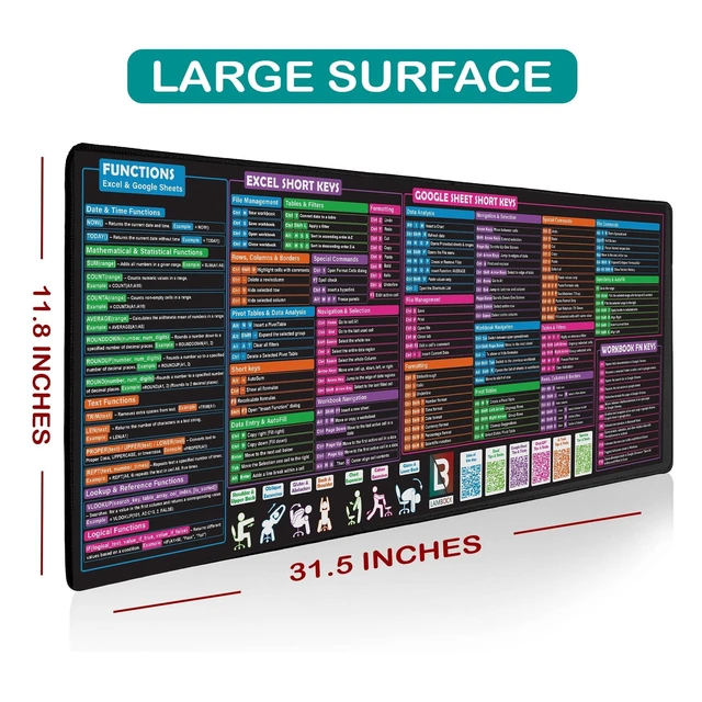 Alt view image 8 of 10 - LAMBOCK EXCEL Formula Cheat Sheet Desk Pad - Excel Shortcuts Mousepad - Desk Matt for Desktop - XL Blotter Mat ^^ Excell Formulas Cheat Sheet ^^ 31.5" 11.8"