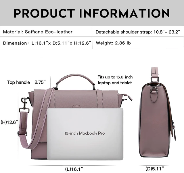 Alt view image 9 of 10 - EaseGave Women's 15.6 Inch Laptop Briefcase, Vintage Purple Saffiano Eco-Leather, 4 Large Compartments, 2 Slip Pockets, 1 Zip-Fastening Pocket
