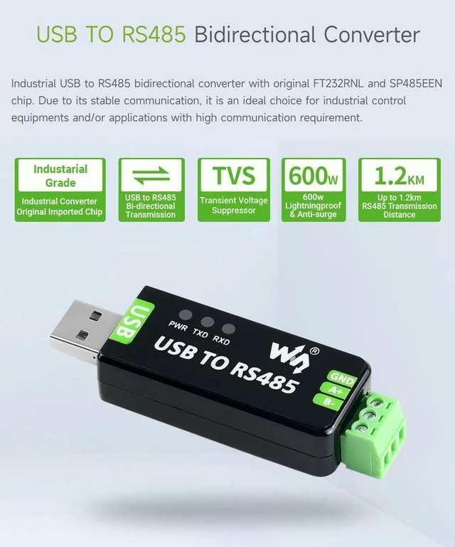 Alt view image 8 of 10 - waveshare 5PCS Industrial USB to RS485 Converter with Original FT232RL and SP485EEN Embedded Protection Circuits for Industrial Control Equipments and/or Applications