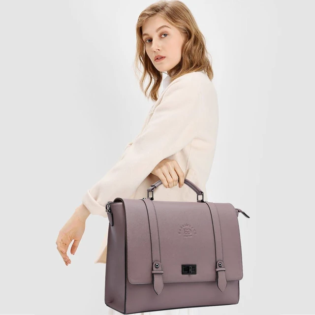 Alt view image 7 of 10 - EaseGave Women's 15.6 Inch Laptop Briefcase, Vintage Purple Saffiano Eco-Leather, 4 Large Compartments, 2 Slip Pockets, 1 Zip-Fastening Pocket