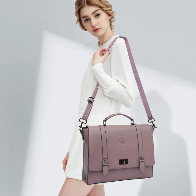 Alt view image 8 of 10 - EaseGave Women's 15.6 Inch Laptop Briefcase, Vintage Purple Saffiano Eco-Leather, 4 Large Compartments, 2 Slip Pockets, 1 Zip-Fastening Pocket