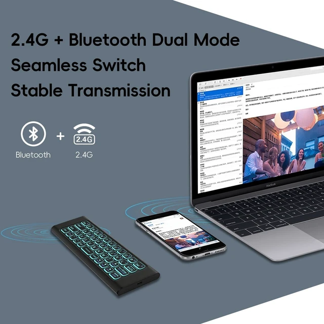 Alt view image 8 of 10 - iPazzPort Mini Bluetooth Keyboard with air Mouse Remote 2.4G Bluetooth mini Wireless Backlit Keyboard for Smart TV