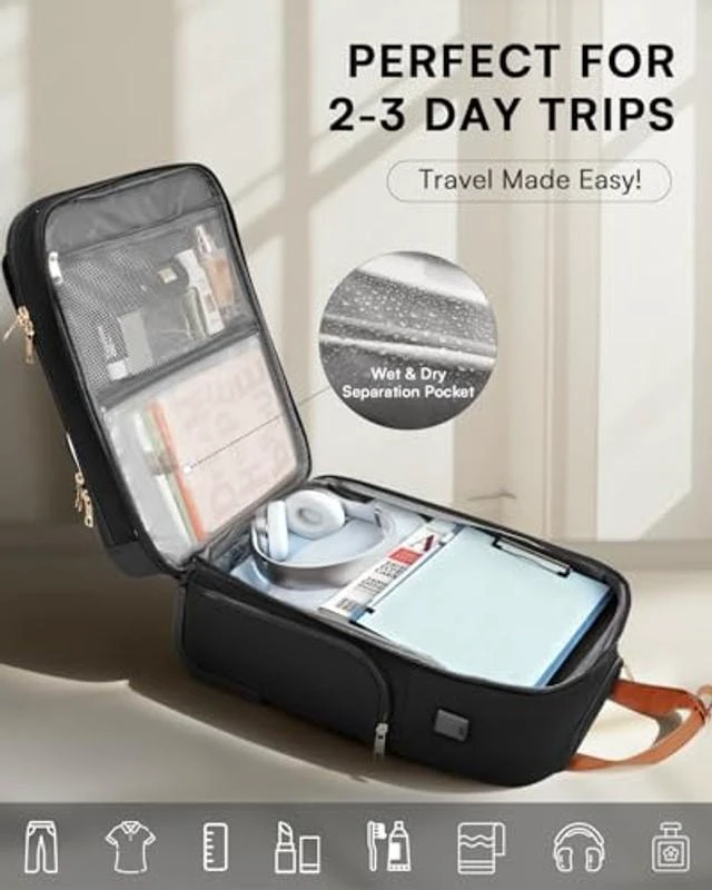 Alt view image 7 of 10 - Underseat Carry On Luggage with Wheels, Airline Approved Personal Item Bag, 16-Inch Multi-functional Rolling Laptop Bag, Lightweight Overnight Suitcase for Women, Bussiness, Travel, Beige Brown