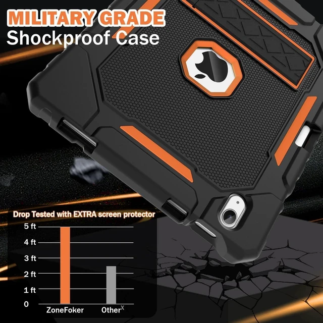 Alt view image 8 of 10 - ZoneFoker Case for iPad (A16) 11th/10th Generation 11/10.9 inch 2025/2022, Heavy Duty Military Grade Shockproof Rugged Cover with Pencil Holder/Stand for i Pad 11th / 10 th Gen(Black+Orange)