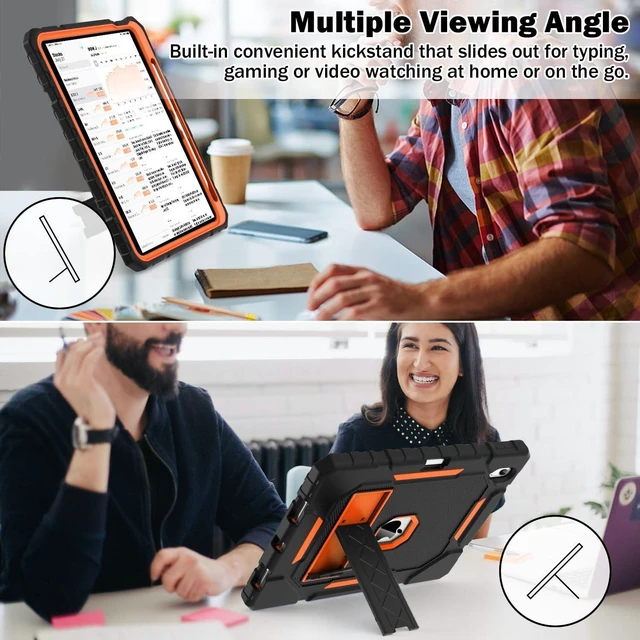 Alt view image 9 of 10 - ZoneFoker Case for iPad (A16) 11th/10th Generation 11/10.9 inch 2025/2022, Heavy Duty Military Grade Shockproof Rugged Cover with Pencil Holder/Stand for i Pad 11th / 10 th Gen(Black+Orange)