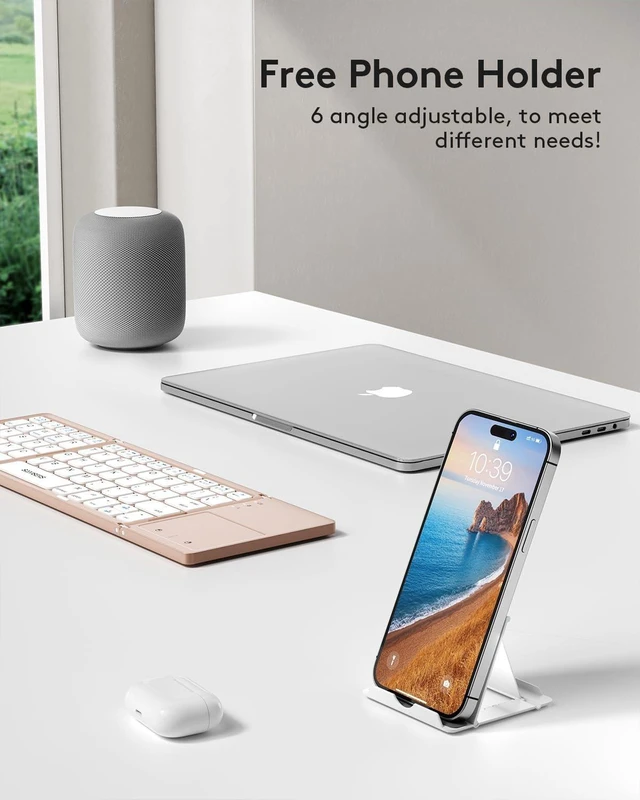 Alt view image 10 of 10 - Samsers Foldable Bluetooth Keyboard with Touchpad - Portable Wireless Keyboard with Holder, Rechargeable Full Size Ultra Slim Pocket Folding Keyboards for Android Windows iOS Tablet & Laptop - Pink