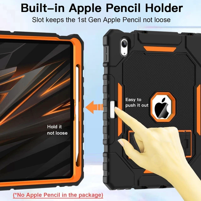 Alt view image 10 of 10 - ZoneFoker Case for iPad (A16) 11th/10th Generation 11/10.9 inch 2025/2022, Heavy Duty Military Grade Shockproof Rugged Cover with Pencil Holder/Stand for i Pad 11th / 10 th Gen(Black+Orange)