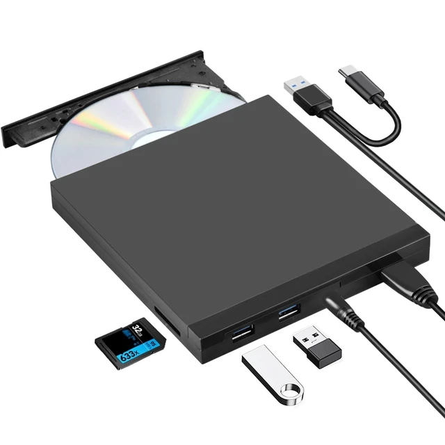 Alt view image 6 of 10 - ROOFULL 5 in 1 External CD/DVD Drive with SD Card Slot & USB 3.0 Ports, USB-C Optical Disk Reader Writer CD Burner DVD Player for Windows 11/10 Laptop, Mac MacBook, Linux PC Desktop Computer