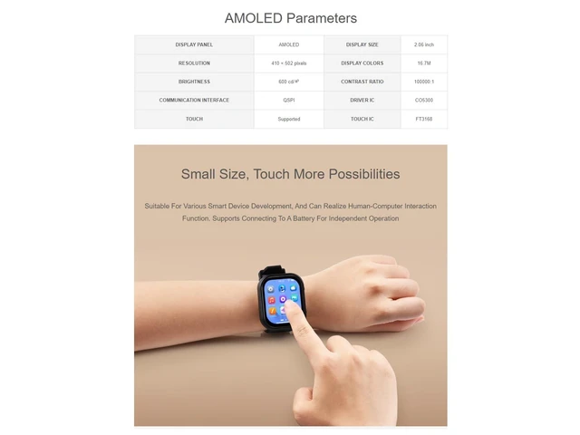Alt view image 9 of 10 - waveshare ESP32-S3 2.06inch AMOLED Touch Watch Development Board Based on ESP32-S3R8 Microcontroller, Supports Offline Voice Recognition and AI Speech Interaction
