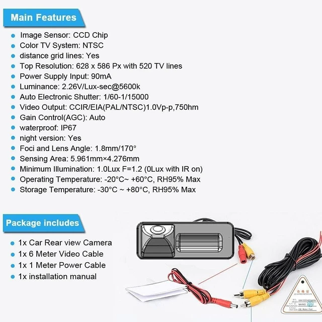 Alt view image 10 of 10 - Waterproof Vehicle Backup Camera CCD Car Rear View Camera Reverse Parking Camera Replacement for Ford Edge Escape 2008-2012 Mercury Mariner 2008-2012