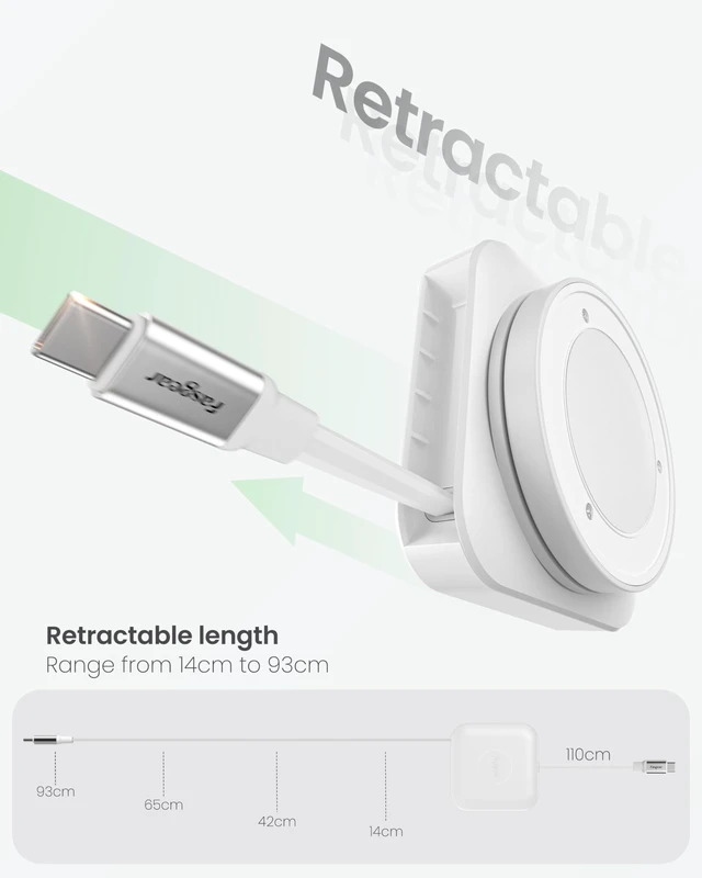 Alt view image 7 of 10 - Fasgear Under Desk Retractable USB C Cable White Type-C Cord 60W PD/PPS Fast Charging Compatible for iPhone 17 16 15 Pro/iPad Pro/MacBook/Samsung (2pack, 6.6ft)