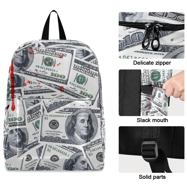 Alt view image 8 of 10 - ZzWwR Bloody Us 100 Dollars Money Big Travel Laptop Backpack Durable Computer Bag Gift for Men Women School Bookbags Work
