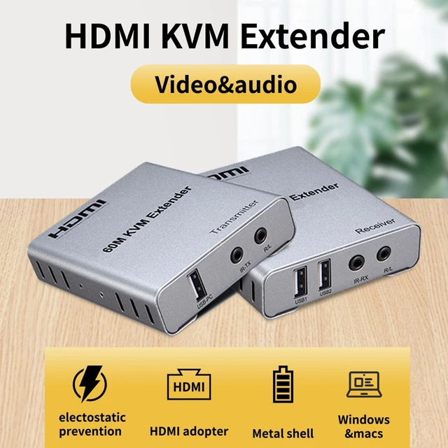 Alt view image 7 of 10 - 196FT HDMI KVM USB Extender with Loop Out and IR Control, BolAAzuL HDMI KVM Extender Kit Balun 1080P 60Hz Over Cat5e/6 Ethernet Cable for USB Keyboard Mouse (TX and RX)