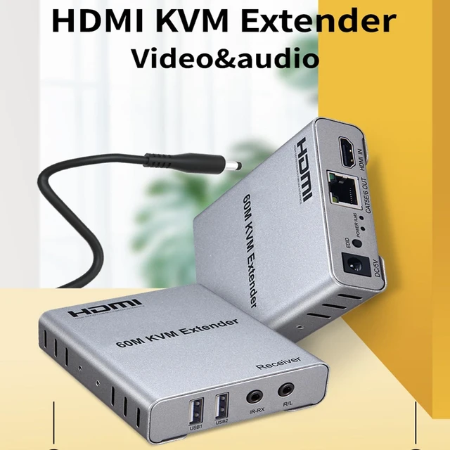 Alt view image 9 of 10 - 196FT HDMI KVM USB Extender with Loop Out and IR Control, BolAAzuL HDMI KVM Extender Kit Balun 1080P 60Hz Over Cat5e/6 Ethernet Cable for USB Keyboard Mouse (TX and RX)