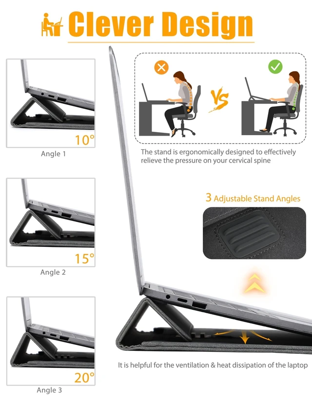 Alt view image 7 of 10 - HYZUO 15-16 Inch Laptop Sleeve Case Bag with Adjustable Stand Feature for MacBook Pro 16 M5/M4/M3/M2/M1 Pro/Max A3428 A3429 2026-2019, XPS 15, MacBook Pro 15 2015-2012, HP Envy 15.6, Space Gray