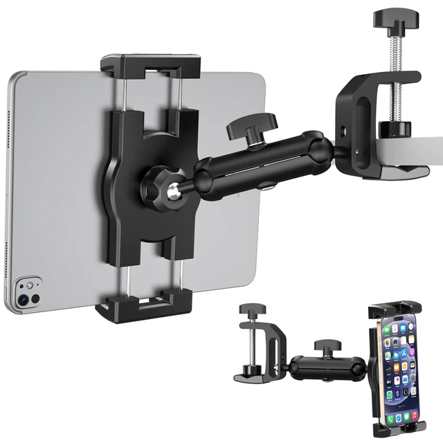 Alt view image 6 of 10 - TeQable iPad Under Cabinet Mount, Kitchen Tablet Mount Holder, iPad Desk Mount w/Clamp, Aluminum Base&Metal Arm, 360 Rotation, Compatible with 4.7"-12.9" iPad Pro/Air/Mini/Kindles/Galaxy Tab/Phones