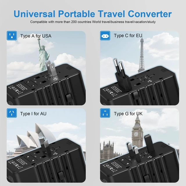 Alt view image 7 of 10 - 220v to 110v Converter and Adapter for Travel: International Universal Plug Adapters and Voltage Converters for Hair Dryer - High Power Transformer and Adaptor for US to European Italy UK EU