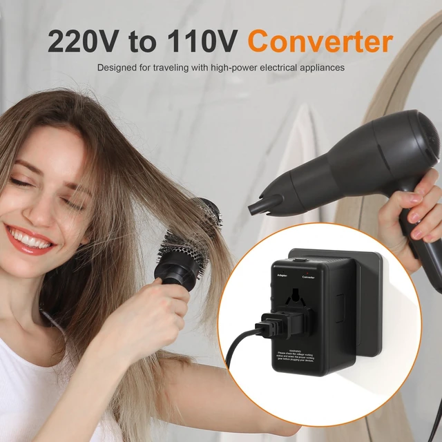 Alt view image 10 of 10 - 220v to 110v Converter and Adapter for Travel: International Universal Plug Adapters and Voltage Converters for Hair Dryer - High Power Transformer and Adaptor for US to European Italy UK EU