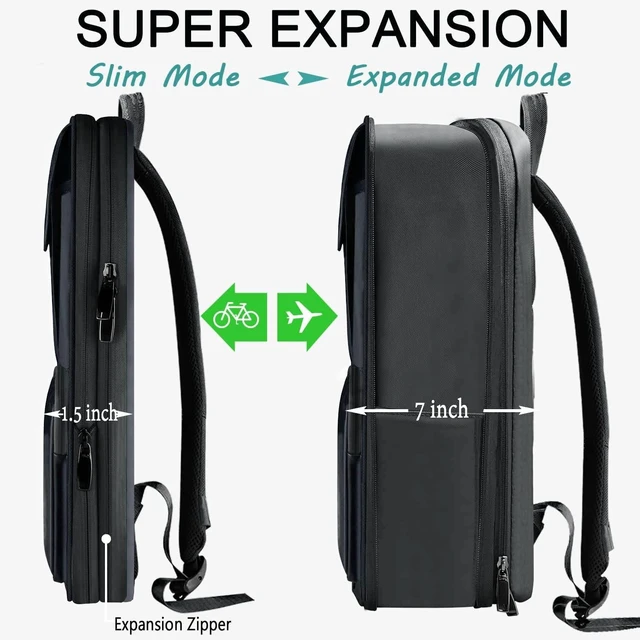 Alt view image 8 of 10 - Slim & Expandable Laptop Backpack 15.6 Inch, Computer Rucksack Water Resistant Bag, Anti-Theft Travel Daypack for Men and Women-Gray